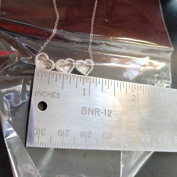 Crystal Silver Hearts Necklace 18k white gold plated pave glass gems matinee - Picture 5 of 6